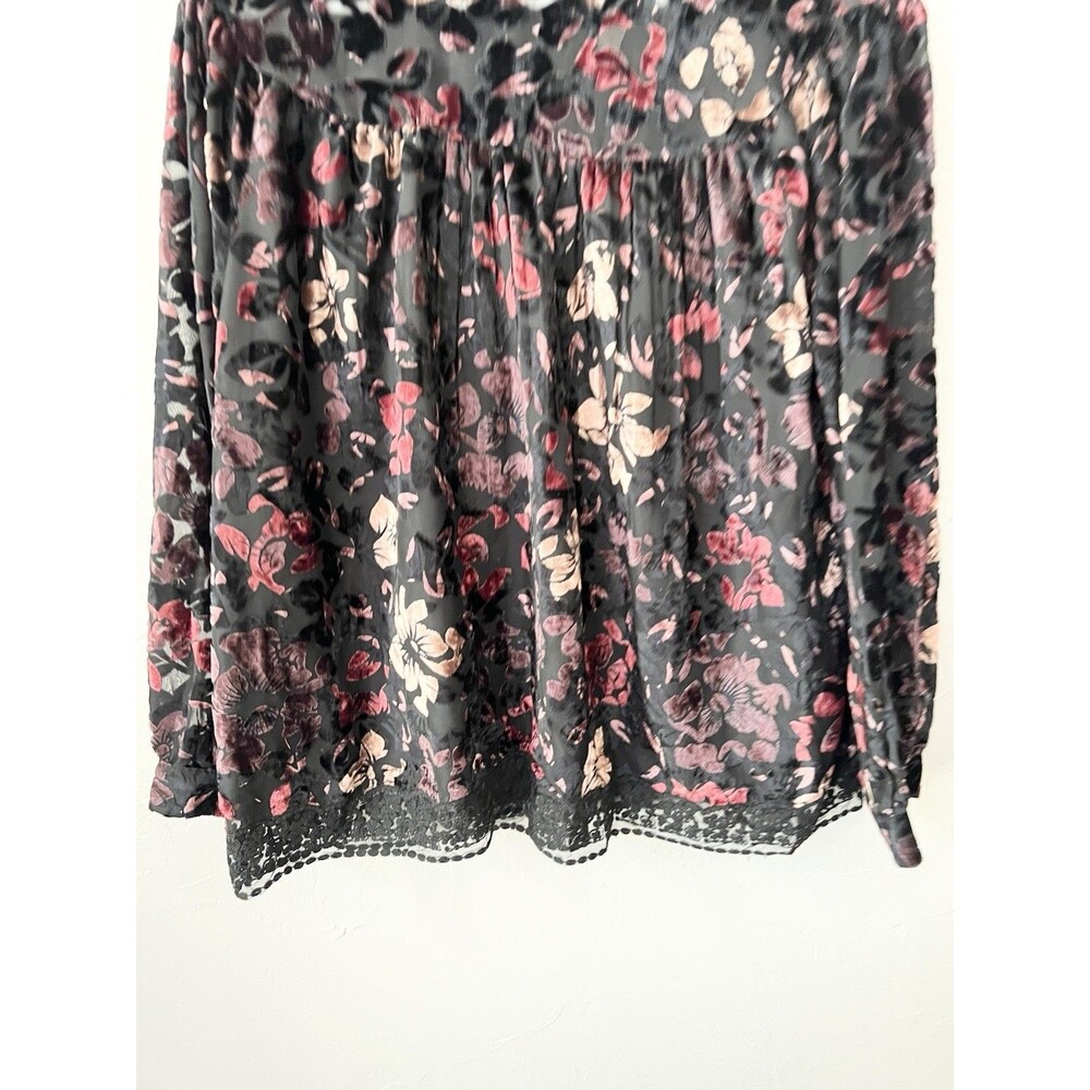 ANTHROPOLOGIE FLORAL BURNOUT CUT VELVET Boxy BISHOP SLEEVE BLOUSE TOP Medium - Picture 6 of 15